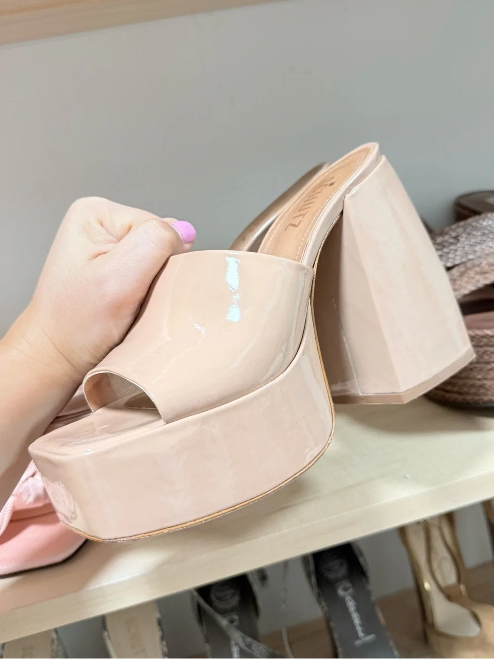 SCHUTZ Blush Patent Platform Slide Sandals